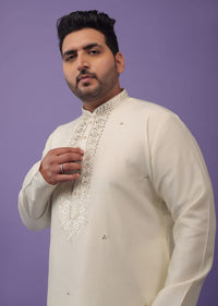 Kalki Gardenia White Embroidered Kurta Set