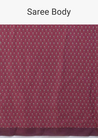 Garnet Pink Saree In Satin Blend With Printed Floral Buttis All Over