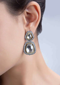 Geometric shape double layer kundan drop earring only on Kalki