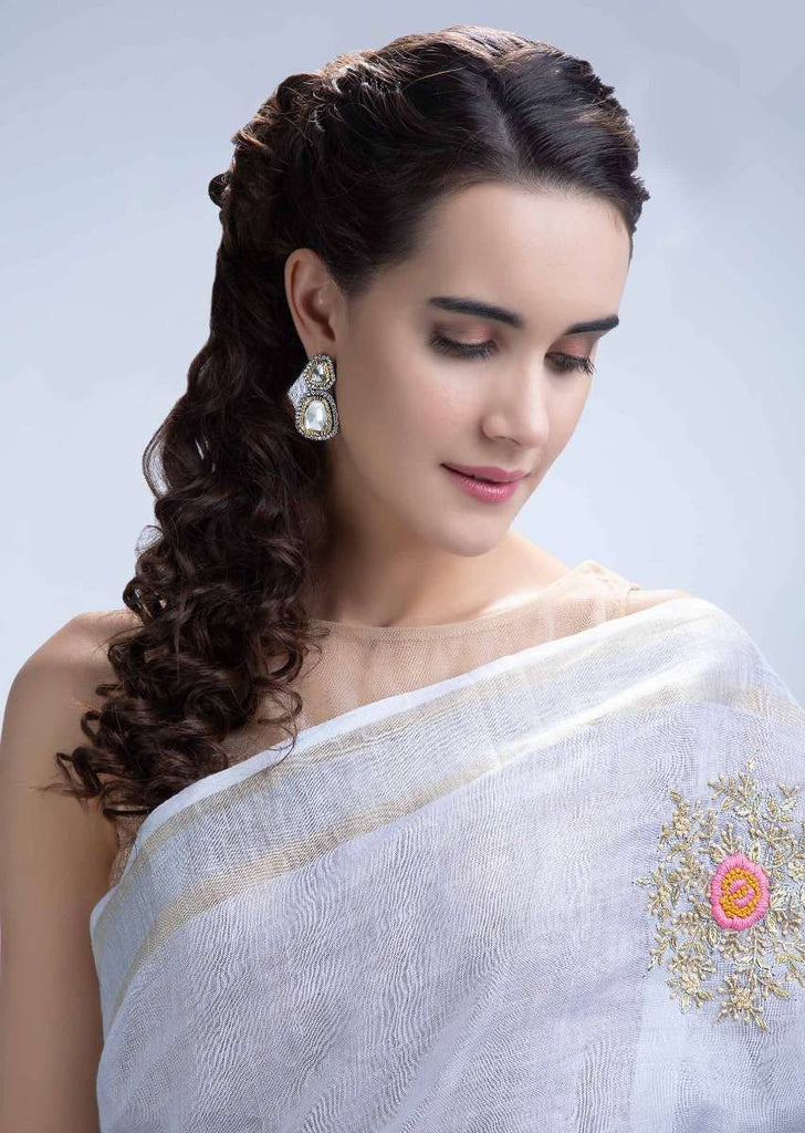 Geometric shape double layer kundan drop earring only on Kalki
