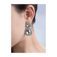 Geometric shape double layer kundan drop earring only on Kalki