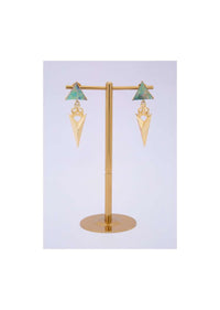 Geometric shape fancy party wear earring with turq blue stone only on kalki