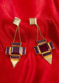 Geometric Shape Long Fancy Earring Adorn With Lavender Crystal Stones Online - Kalki Fashion