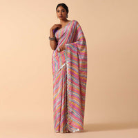 Geometric Printed Purple Muslin Saree With Unstitched Blouse Fabric