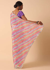 Geometric Printed Purple Muslin Saree With Unstitched Blouse Fabric