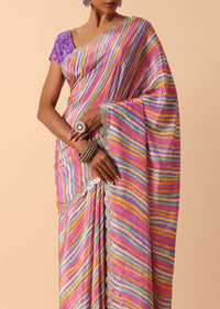 Geometric Printed Purple Muslin Saree With Unstitched Blouse Fabric