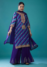 Georgette Spectrum Royal Blue Leheriya Palazzo Set With Embroidery