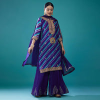 Georgette Spectrum Royal Blue Leheriya Palazzo Set With Embroidery