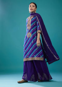 Georgette Spectrum Royal Blue Leheriya Palazzo Set With Embroidery