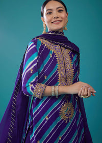 Georgette Spectrum Royal Blue Leheriya Palazzo Set With Embroidery