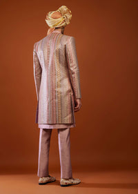 Onion Pink Silk Embroidered Sherwani Set
