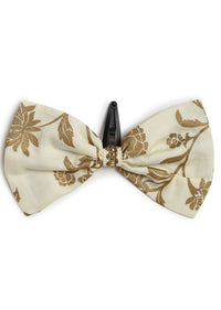 Kalki Girls Combo Of Cream White Embroidered Angrakha Set And Gold Printed Bow Hairclip