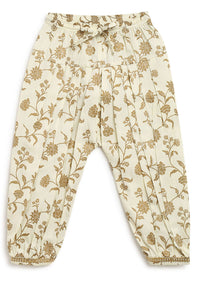 Kalki Girls Combo Of Cream White Embroidered Angrakha Set And Gold Printed Bow Hairclip