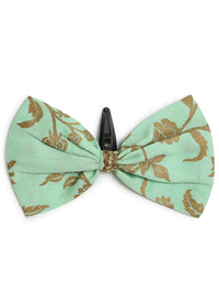 Kalki Girls Combo Of Sea Green Embroidered Angrakha Set And Gold Printed Bow Hairclip
