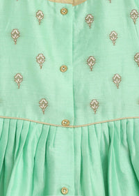 Green embroidered angrakha set for girls