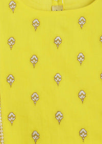 Kalki Girls Combo Of Canary Yellow Embroidered Cord Set And Gold Printed Bow Hairclip