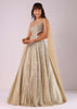 Glam Gold Embroidered Gown In Knit Fabric With Net Trail Wings
