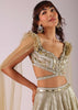 Glam Gold Lehenga Set In Foil Knit Fabric With Embroidered Blouse