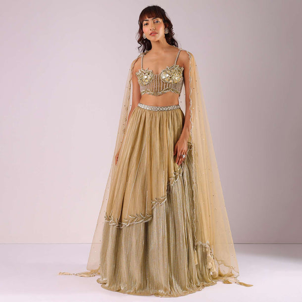 Glam Gold Embroidered Lehenga Set In Foil Knit Fabric
