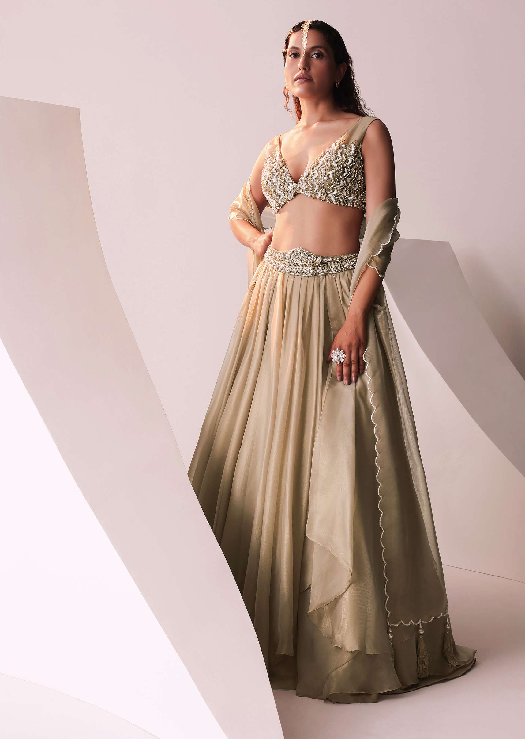 Glam Gold Embroidered Lehenga Set In Jute Organza