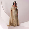 Glam Gold Embroidered Gown In Knit Stretchable Fabric With Jacket