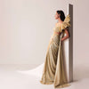 Glam Gold Gown In Knit Strechable Fabric With Embroidery