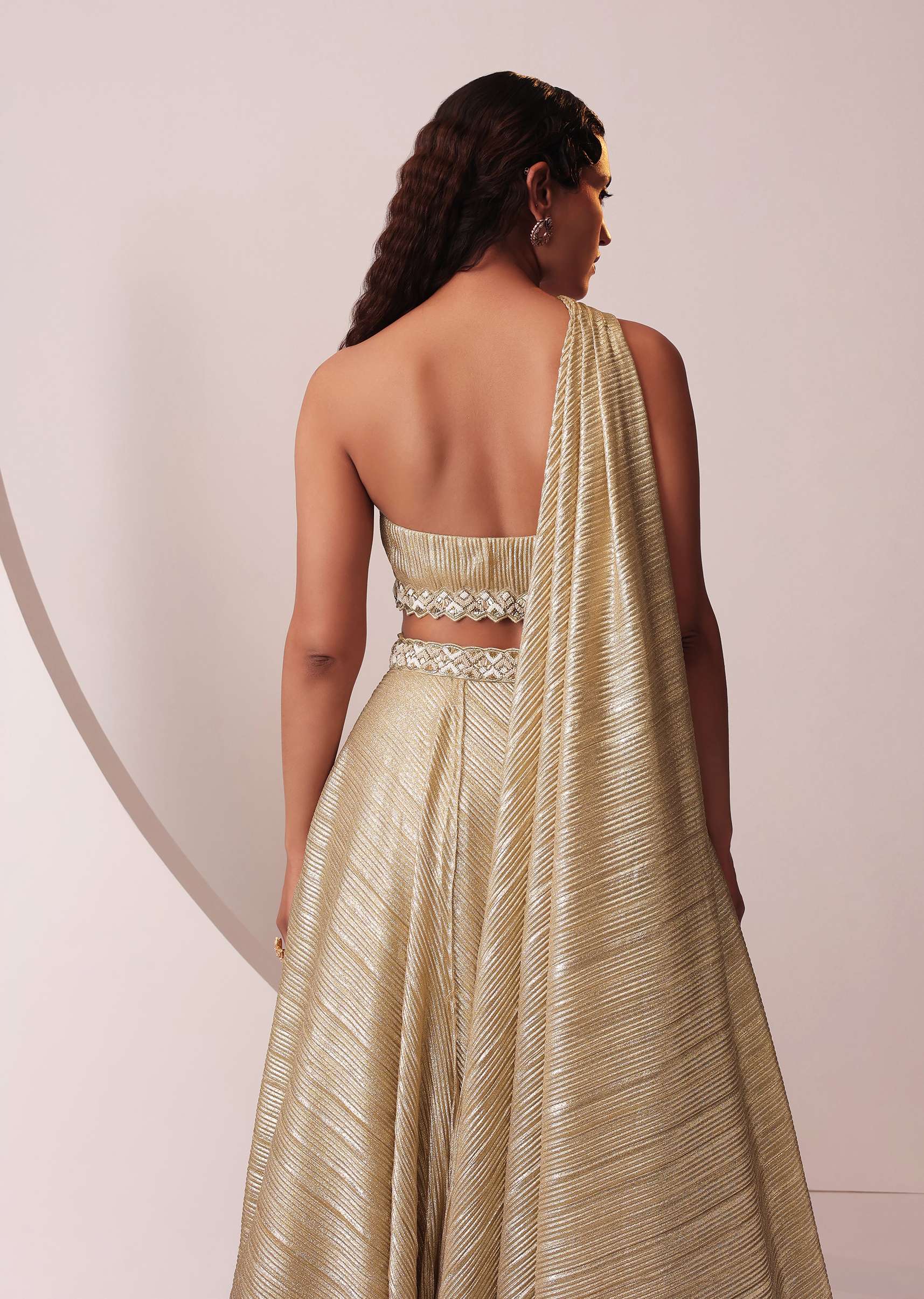 Glam Gold Lehenga Set In In Knit Strechable Fabric