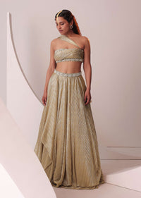 Glam Gold Lehenga Set In In Knit Strechable Fabric