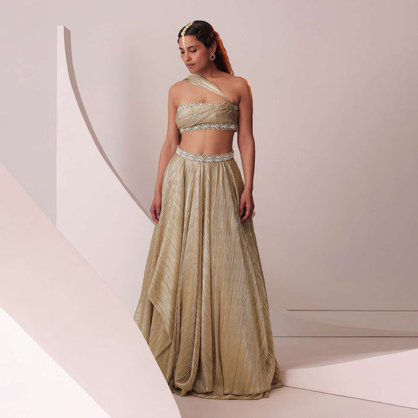 Glam Gold Lehenga Set In In Knit Strechable Fabric