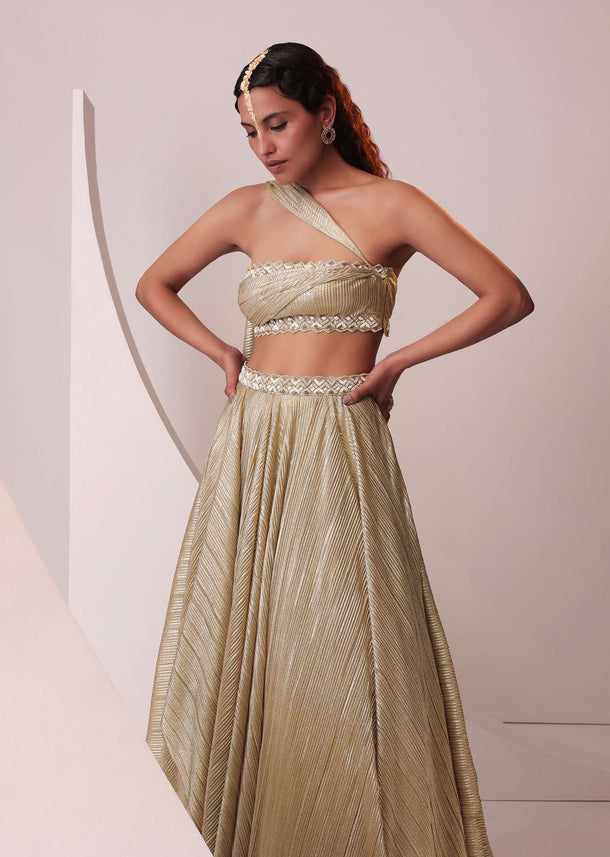 Glam Gold Lehenga Set In In Knit Strechable Fabric
