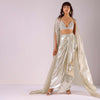 Glam Silver Embroidered Pleated Skirt And Blouse In Lycra With Organza Shrug