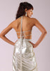 Glam Silver Embroidered Pleated Skirt And Blouse In Lycra With Organza Shrug