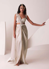 Glam Silver Embroidered Ready-To-Wear Saree In Organza