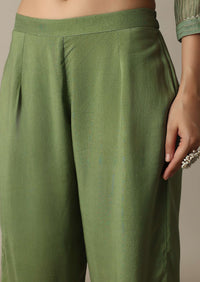 Glamorous Green Gotta Patti Work Kurti Pant Set