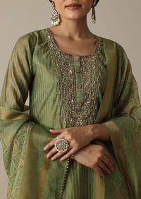 Glamorous Green Gotta Patti Work Kurti Pant Set