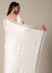 Glamorous White Chinnon Saree With Stone Embellishments