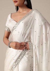 Glamorous White Chinnon Saree With Stone Embellishments