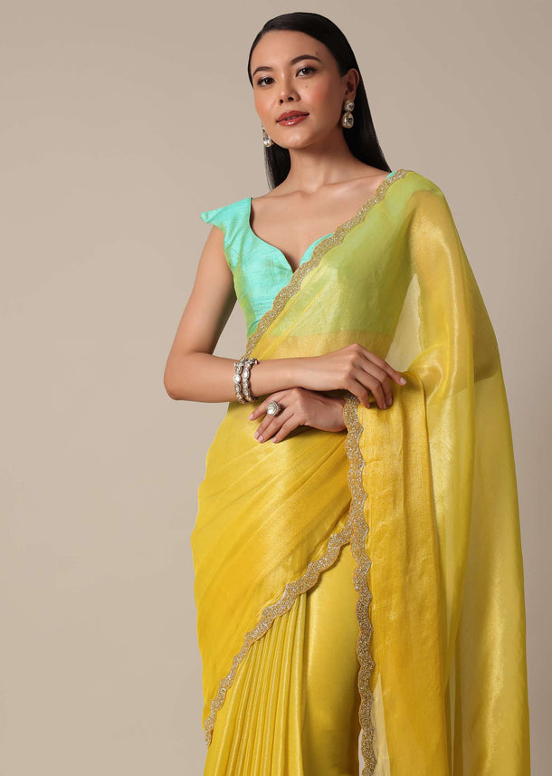 Glamorous Yellow Saree With Cutdana Scallop Border