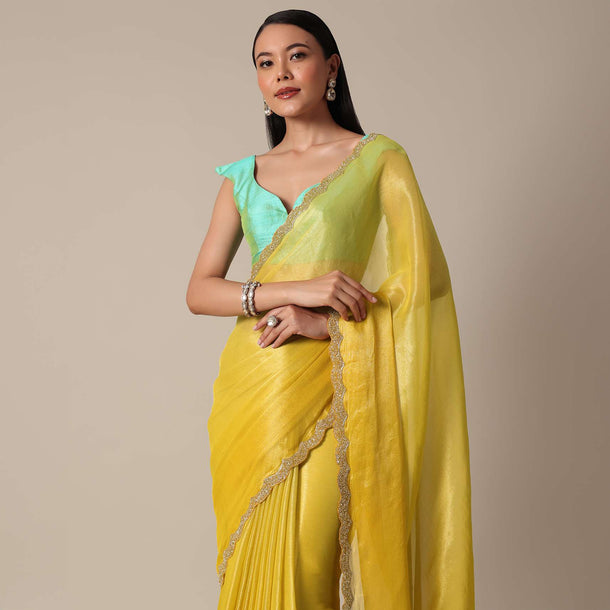 Glamorous Yellow Saree With Cutdana Scallop Border