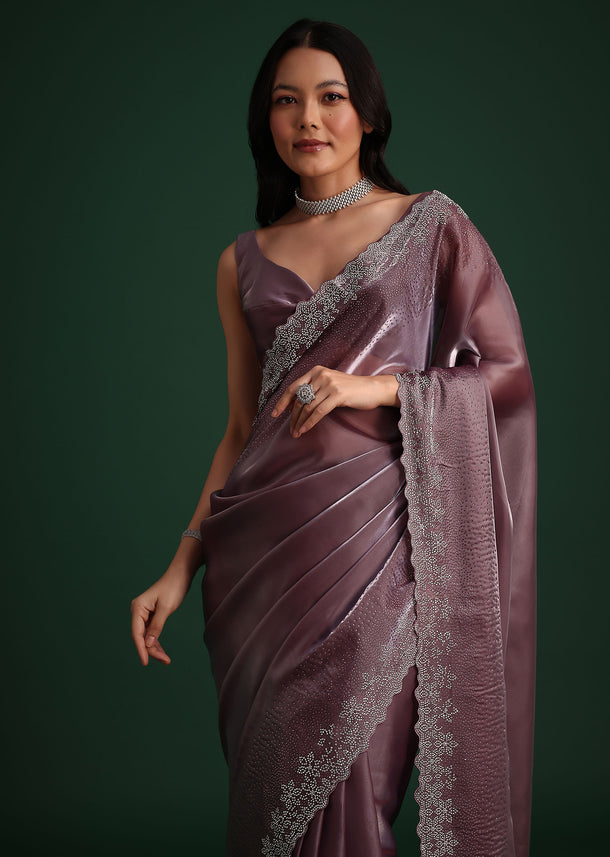 Glass Tissue Saree With Stone And Diamond Embroidery