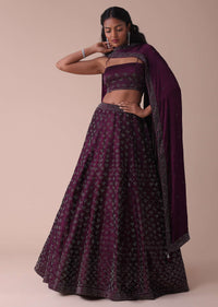 Mulberry Purple Wrinkle Satin Lehenga With Swarovski Crystals