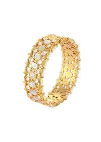 Gold Finish Temple Style Bangles Embedded With Pearls (Set of 2)