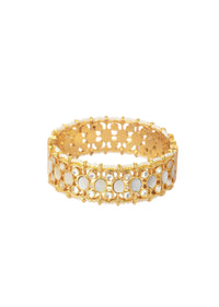 Gold Finish Temple Style Bangles Embedded With Pearls (Set of 2)