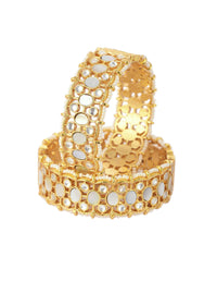 Gold Finish Temple Style Bangles Embedded With Pearls (Set of 2)