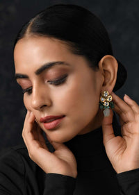 Gold And Green Earrings Hand Crafted With Kundan And Dangling Beads By Paisley Pop