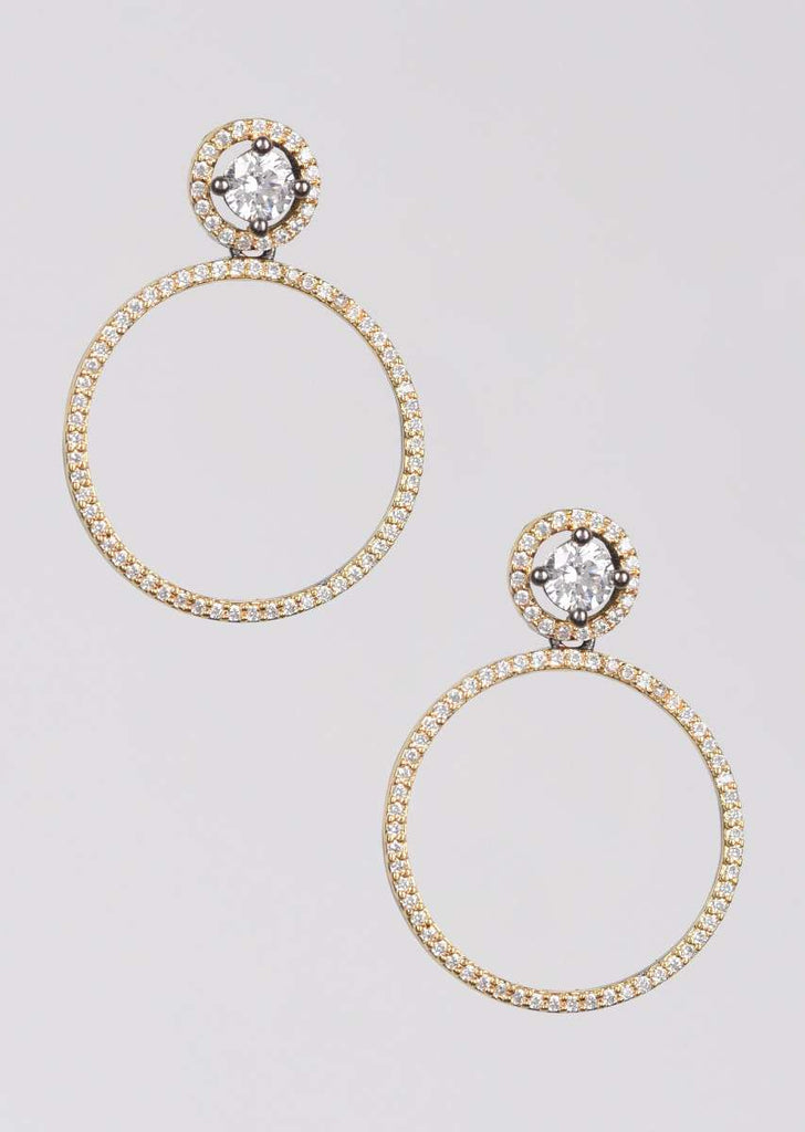 Gold And Grey Plated Earrings With Stones In Double Round Motifs Online - Kalki Fashion