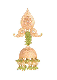 Gold Beige Earrings With Pearl And Dangling Chain Embellished Sphere And Fringed Semicircle  Online - Kalki Fashion