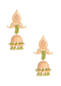 Gold Beige Earrings With Pearl And Dangling Chain Embellished Sphere And Fringed Semicircle  Online - Kalki Fashion