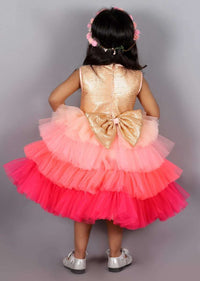 Gold And Pink Dress With Ombre Net Layers And Golden Sequins Bodice Online - Kalki Fashion
