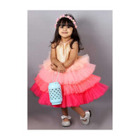 Gold And Pink Dress With Ombre Net Layers And Golden Sequins Bodice Online - Kalki Fashion